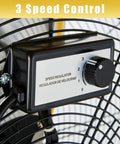 3-speed control knob on Heavy Duty High Velocity Barrel Floor Drum Fan With One Third HP Motor 13000 CFM 9 Foot Cord Five Inch Solid Wheels