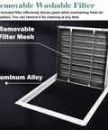 Removable washable filter of No Sweat 20X30 Inch Aluminum Louvered Access Panel With Integrated Filter for attic and basement use.