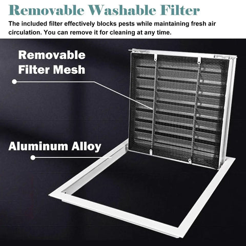Rock Solid 16X20 Aluminum Access Panel Door With Included Washable Filter showing removable mesh filter and aluminum frame.