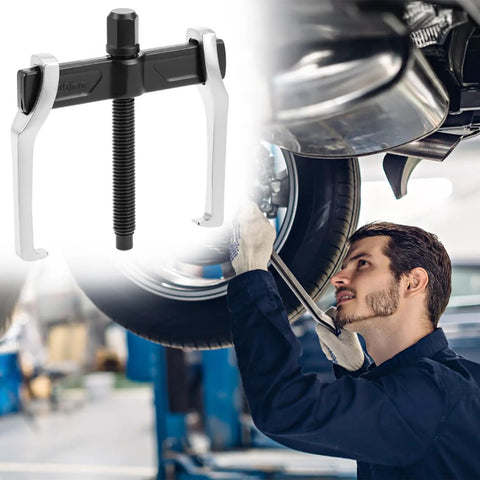 Mechanic using 4 Inch 2 Jaw Gear Puller For Internal And External Removal Of Flywheels Gears Pulleys And Bearings Built Tough In CRV Steel