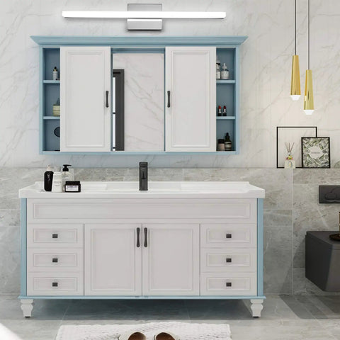 Bathroom with 24 Inch LED Vanity Light Bar Over Mirror For Bathroom With Dope Chrome Finish, 14W, Cool White 6000K, mounted over sink.