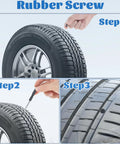 Step-by-step use of 60 Pcs Tire Repair Nails Self Tapping Screws Kit For Cars, Motorcycles, And Trucks on a tire, DIY repair process