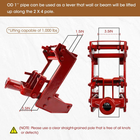 Heavy Duty Malleable Iron Wall Jack For Lifting Walls Beams And Decks With 1000 Lbs Capacity Red Pack Of 1 dimensions view