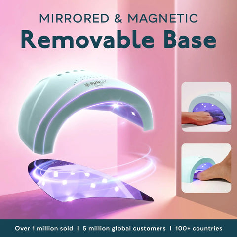 UV LED Nail Lamp For Gel Polish With Auto Sensor And 3 Timer Settings Pro Grade Nail Dryer showing mirrored removable base feature