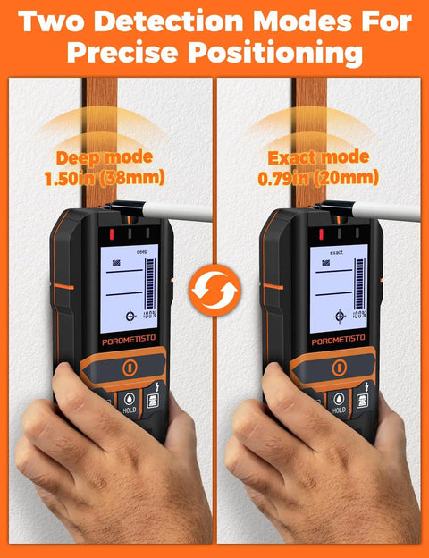 2 In 1 Stud Finder And Moisture Meter With Humidity Detection For Walls Deep Scan Wall Scanner To Locate Studs Pipes And Lumber Moisture Levels Perfect For Home Renos DIY Enthusiasts And Pro Grade Projects, deep and exact modes on wall