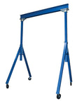No Nonsense Steel Adjustable Height Gantry Crane With Four Heavy Duty Nylon Swivel Casters For Smooth Warehouse Material Handling And Effortless Installation, front view.