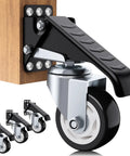 Heavy Duty Retractable Caster Wheels Set Of 4 For Workbench And Machinery Benches, 880 Lb Capacity, Side Mount, 3 Inch, Front View