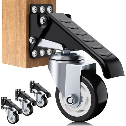 Heavy Duty Retractable Caster Wheels Set Of 4 For Workbench And Machinery Benches, 880 Lb Capacity, Side Mount, 3 Inch, Front View