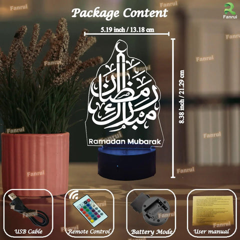 Lit Ramadan Illusion Night Light 3D Look With 16 Color Change LEDs Remote USB Powered Touch Control Eid Mubarak Decor