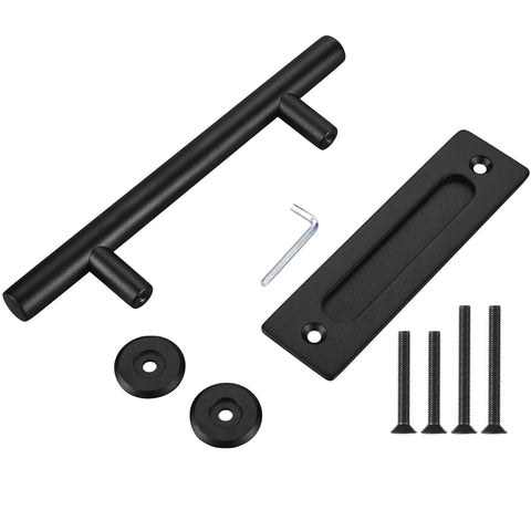 Heavy Duty 12 Inch Pull And Flush Barn Door Handle Set, Tough As Nails Matte Black With Ultra Thin Backplate, hardware included