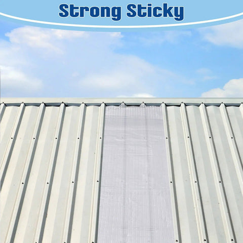 Image of Six Inches By Thirty Three Feet Peel And Stick Roofing Roll with Strong Bond Rubber Adhesive applied on metal roof.