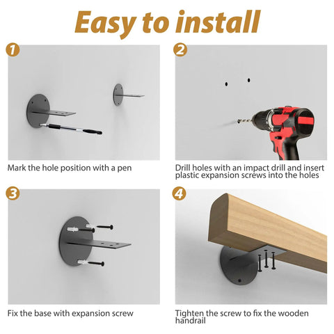 Installation guide for 10 Foot Solid Wooden Stair Handrail Built Like A Tank For Indoor Outdoor Wall Mount Safety Grab Rail.