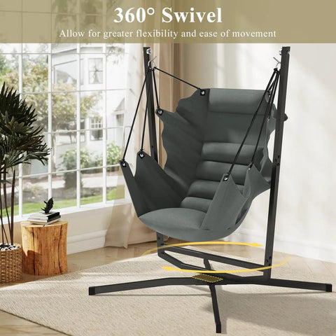 360 Degree Swivel Hammock Swing Chair With Stand Cushioned Hanging Chair For Indoor And Outdoor Use Holds Up To 400 Lbs in a room
