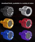 No Sweat Quick Swap Rear Seat Bolt Featuring Carbon Fiber Knob And Aircraft Grade Aluminum for motorcycle mods in six colors.