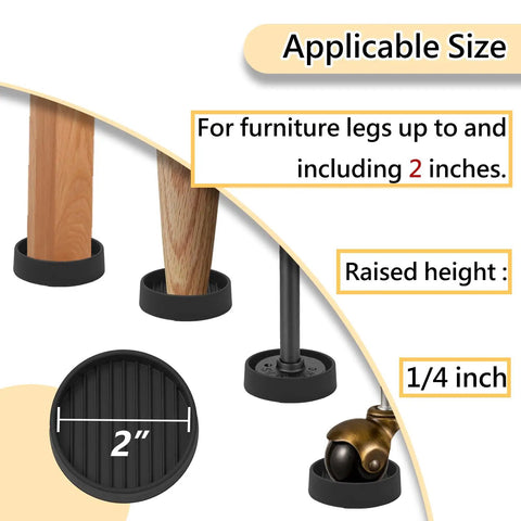 Round Rubber Furniture Caster Cups With Anti Slip Grip That Really Grips, Bed Stopper Floor Protectors shown with size details
