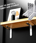 Installed sturdy stainless steel 4x4 angle brackets 3mm thick heavy duty 90 degree corner braces for wood shelves installation