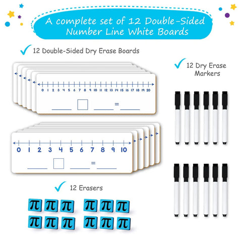 12 Pack Double-Sided Dry Erase Number Line Whiteboards Set 4x12 Inches For Students Classroom Math Manipulatives Must Haves