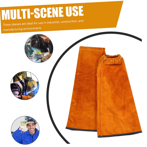 Heavy Duty Cowhide Welding Arm Sleeves Heat Resistant Flame Retardant Full Coverage Arm Protectors  for mechanics in industrial use.
