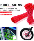 72Pcs Universal Wheel Spoke Wraps Skins For Motorcycle Dirt Bike Rims Purple High Temperature Resistant Plastic Protectors Bright Color Spoke Covers Easy Fit For All Bikes Shields Two Rims in red variant.