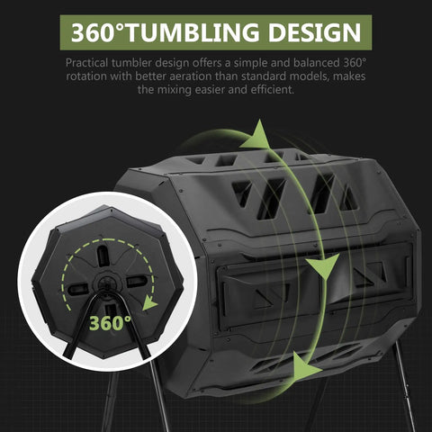 43 Gallon Black Compost Tumbler Dual Rotating Outdoor Garden Bin For Easy Batch Composting In The Backyard Durable Iron And PP Construction