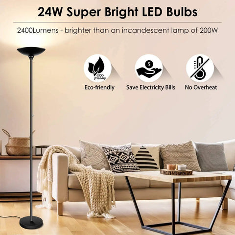 Living room with Torchiere LED Floor Lamp 70 Inch Tall Stepless Dimmable Pole Lamp With 3600 Lumens At 3000K Warm Light