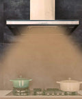 Range hood venting steam above stove, ideal area for Soft White LED Appliance Light Bulb For Refrigerator And Over Microwave Hood Stove Replacement.