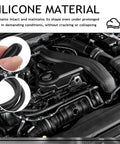 Close-up of Six Piece Five Foot Silicone Vacuum Hose Kit For Cars And SUVs With Clamps installed in car engine
