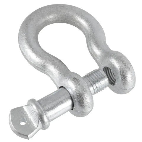 1 1/8 Inch D Ring Shackle 9 Point 5 Ton Rated Heavy Duty Screw Pin Anchor Rigging Hardware Built Like A Tank With Badass Industrial Grade Alloy Steel And No B S Toughness, close-up view of the steel shackle.