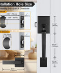 Matte Black Front Door Handle Set With Reversible Lever For Right Or Left Handed Exterior Doors Fits Most Standard Sized Doors Easy Install Durable Aluminum Construction diagram