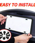 Person installing license plate with Badass Rustproof 304 Stainless Steel License Plate Screws, Heavy Duty Shock Resistant Bolt Set.