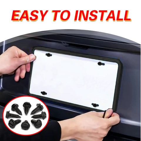 Person installing license plate with Badass Rustproof 304 Stainless Steel License Plate Screws, Heavy Duty Shock Resistant Bolt Set.