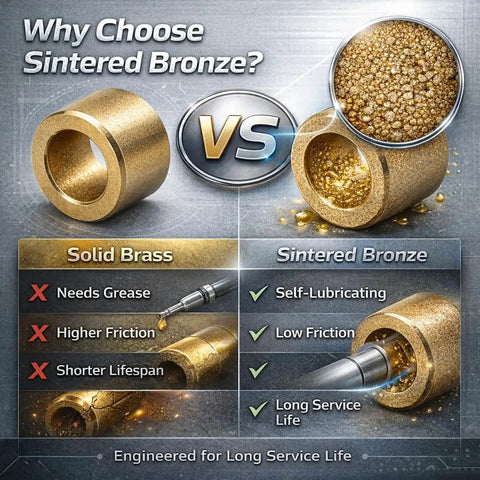 Oil-Impregnated Sintered Bronze Sleeve Bearing Bushing 8mm ID x 12mm OD x 15mm L Pack Of 5 Self-Lubricating Bearings For Low Friction Reduced Wear Quiet Operation In Continuous Rotation Machinery shown in bronze vs brass comparison