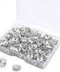 200 Pcs Crystal Rondelle Spacer Beads 8mm Silver Plated for jewelry making in a clear storage box, shiny silver finish