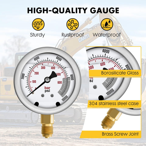 Beefed Up Heavy Duty Hydraulic Pressure Test Kit With Five Gauges, Twelve Test Couplings, Fourteen Tee Connectors, Five Test Hoses, And Sturdy Carrying Case For Excavators And Construction Machinery