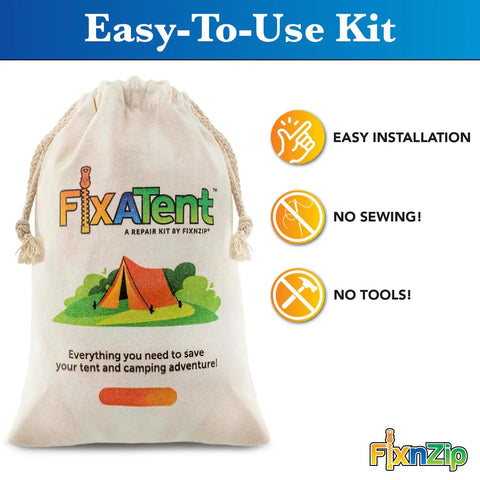 All In One Tent Repair Kit For Camping With Zipper Slider Replacement, Pole Splints, Shock Cord, Screen Patches, Duct Tape And Carabiners bag with logo
