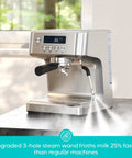 Pro Level 20 Bar Espresso Maker With Rapid Flashheat Brewing Fast Steam Wand For Silky Milk Drinks Zero Fuss Countertop Coffee Setup, stainless steel design.