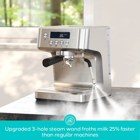 Pro Level 20 Bar Espresso Maker With Rapid Flashheat Brewing Fast Steam Wand For Silky Milk Drinks Zero Fuss Countertop Coffee Setup, stainless steel design.