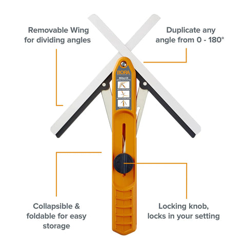 Pro Grade MiteriX Angle Aluminum Wood Duplicator with removable wing and locking knob for precise miter saw angles from 0-180 degrees.