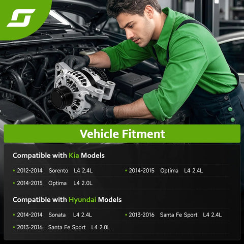 Mechanic installing Beefy High-Output Alternator For 2012-2016 Kia Sorento Optima Sonata And Santa Fe Sport 2.0L And 2.4L