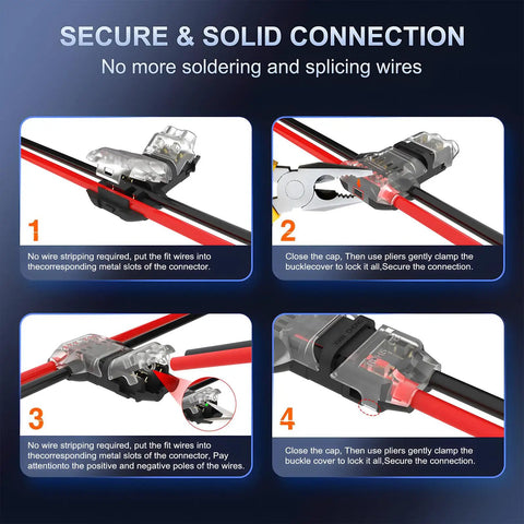 Installation process of Three Way T Tap Wire Splitter Connectors For 16-20 AWG Low Voltage Wiring, no stripping required.