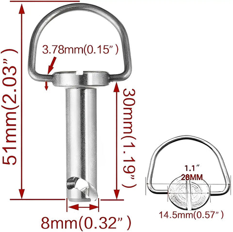 Top Shelf Saddlebag Mount Pins For Harley Touring Quick Release Bail Studs showing chrome fastener dimensions and details.