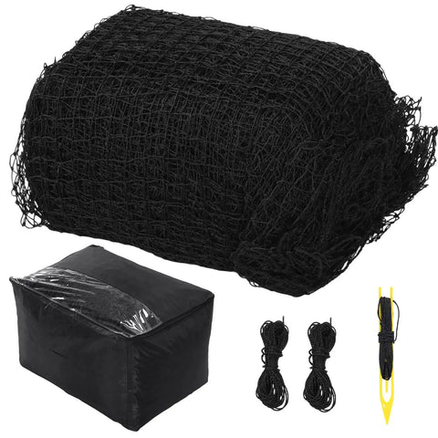Rolled black batting cage netting, storage bag, and ropes. Batting Cage Netting For Backyard Or Garage Use 10x10x35 Ft Or 12x12x55 Ft No Frame Included
