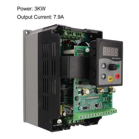 Beefed Up 3kW Variable Frequency Drive With Digital Display For Industrial Use A Heavy Duty VFD Controller With SMD Design And Rugged ABS Shell Built Around A High Performance Motherboard For Reliable Variable Speed Control, open front view