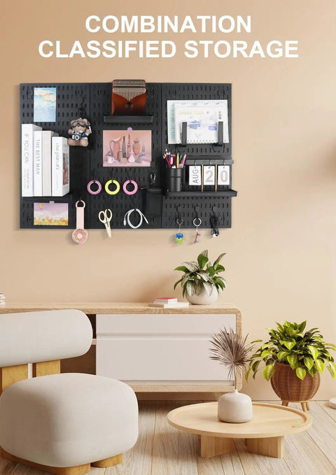 Heavy Duty Pegboard Wall Organizer Kit With Four 24x24 Panels, 60 Lb Total Load Capacity, Easy Installation, mounted on wall