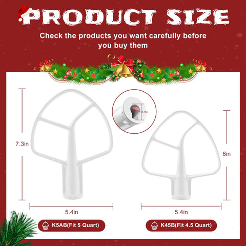 Product size comparison of K5AB 5 Quart and Coated K45B Flat Beater Paddle Attachment For 4.5 Qt Tilt Head Stand Mixers Replacement For KSM90