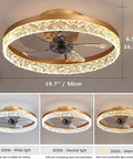 19.7 Inch Bladeless Ceiling Fan With Lights And Remote Dope Modern Enclosed Low Profile Design Crystal Edge Details