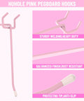 Pink Pegboard Hooks 2 Inch Set With Rubber Safety Tips, Heavy Duty Metal Hangers That Stay Put, Features of Craft Room Organizer