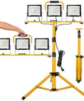 Premium 21000 Lumen Led Work Light With Retractable Tripod Stand And Extended 16 Foot Power Cord, showing versatile three head design.