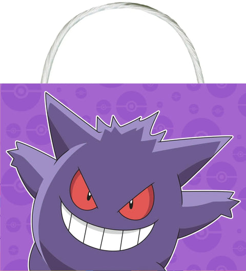 Pokemon Mini Gift Bags 18 Pack With Handles For Birthday Parties And Classroom Treats Featuring Pikachu Charizard Eevee And Gengar Designs About 5 Inches Wide By 4 Inches High By 3 Inches Deep with Gengar design and white handles