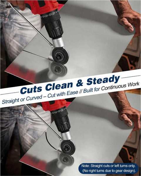 Upgraded Sheet Metal Nibbler Tool With Stabilizer Handle For Iron Steel Copper Aluminum Heavy Duty Metal Cutter Drill Attachment Fits Handheld Impact Drills Smooth Precision Cutting Professional Grit cutting through metal sheet with precision